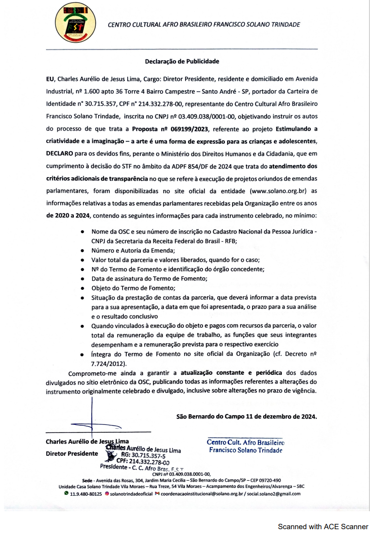 Declaração de Publicidade Proposta MDHC