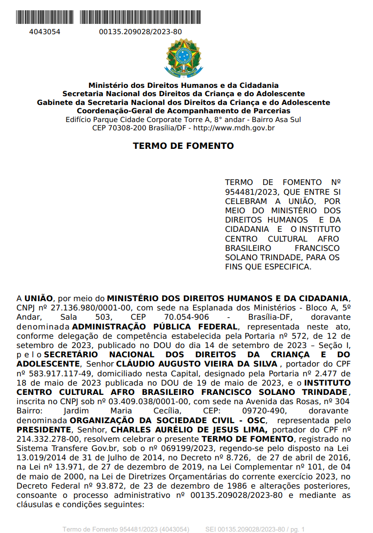 Termo de Fomento Solano Trindade